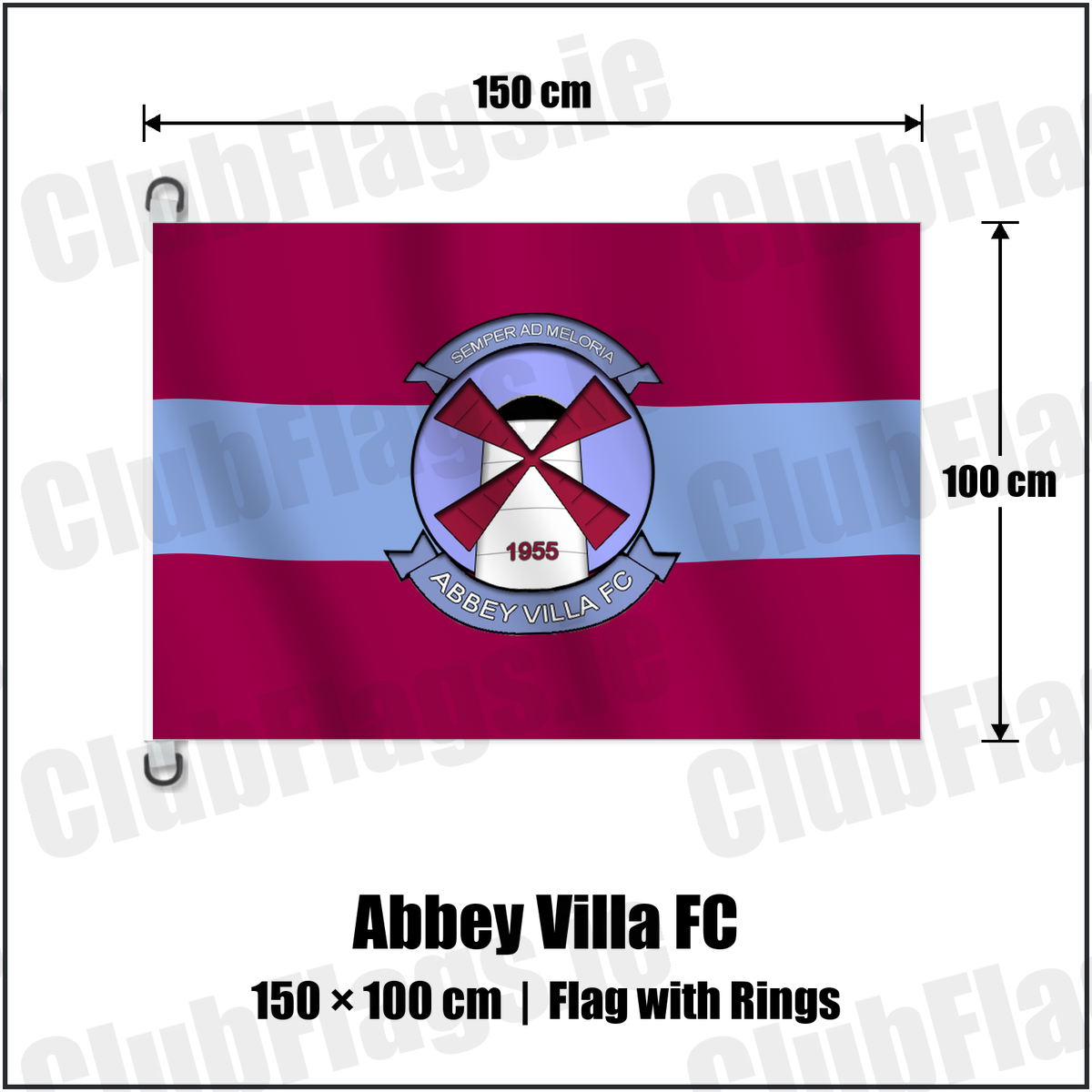 Abbey Villa FC 150cm x 100cm Flag Pole Flag with Rings with the verified club crest and colours, Down Football - ClubFlags.ie