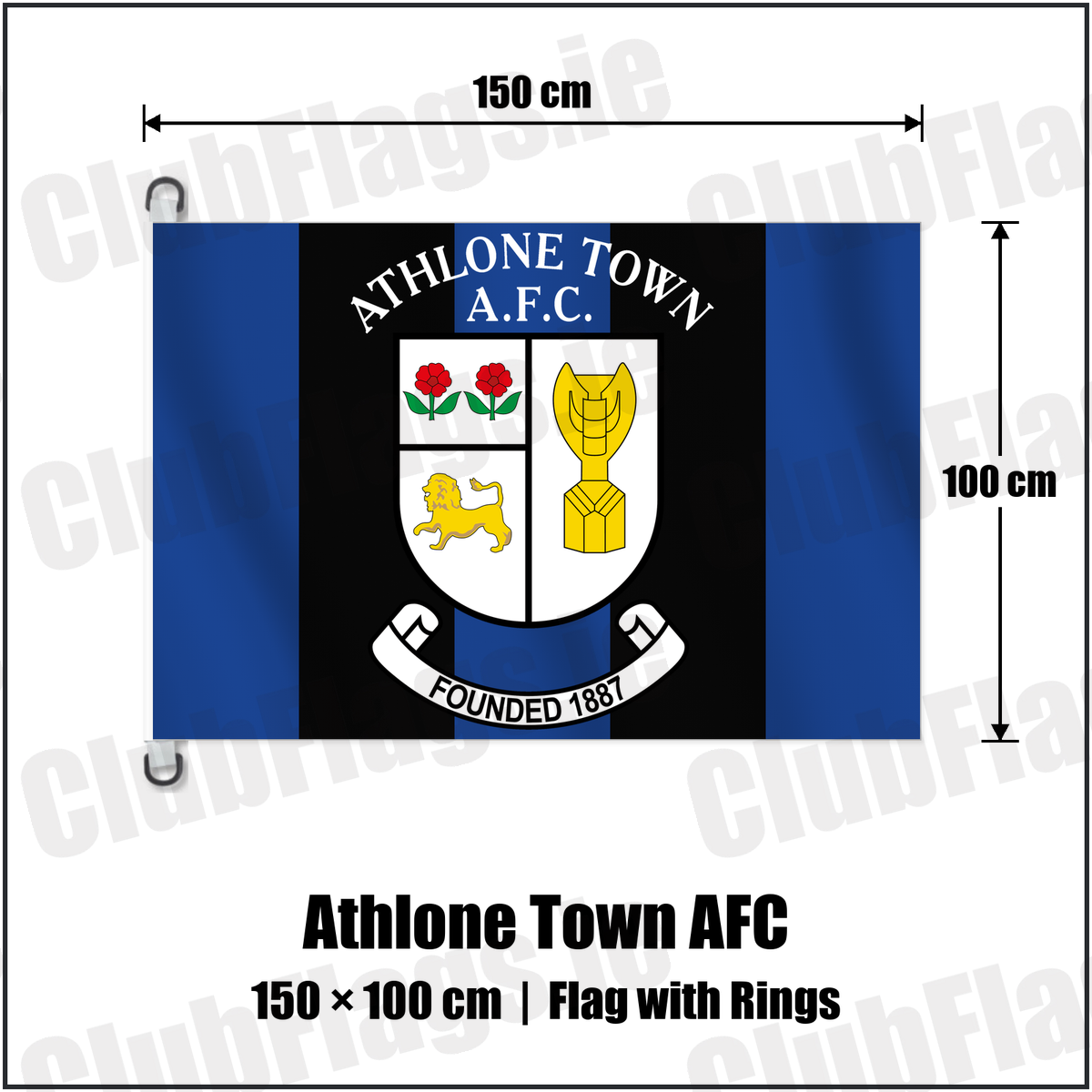Athlone Town AFC 150cm x 100cm Flag Pole Flag with Rings with the club crest and colours, Westmeath Football - ClubFlags.ie