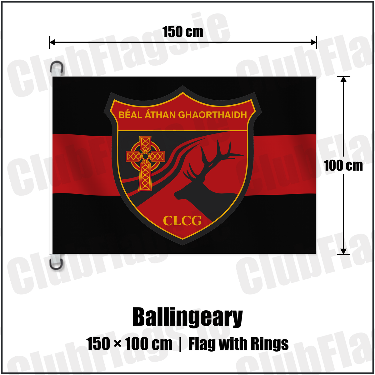 Ballingeary 150cm x 100cm Flag Pole Flag with Rings with the verified club crest and colours, Cork GAA - ClubFlags.ie