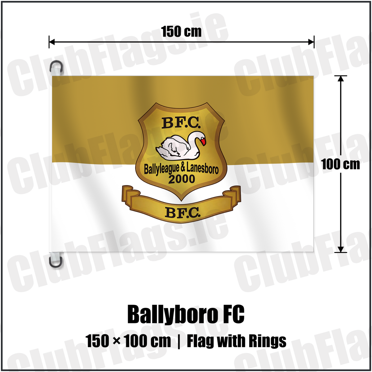 Ballyboro FC 150cm x 100cm Flag Pole Flag with Rings with the verified club crest and colours, Roscommon Football - ClubFlags.ie