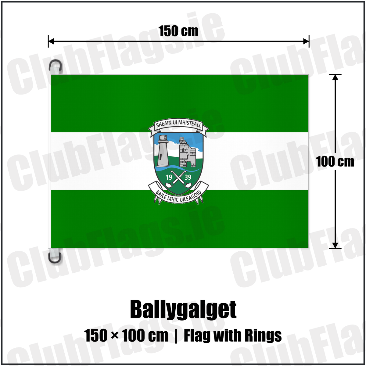 Ballygalget 150cm x 100cm Flag Pole Flag with Rings with the club crest and colours, Down GAA - ClubFlags.ie