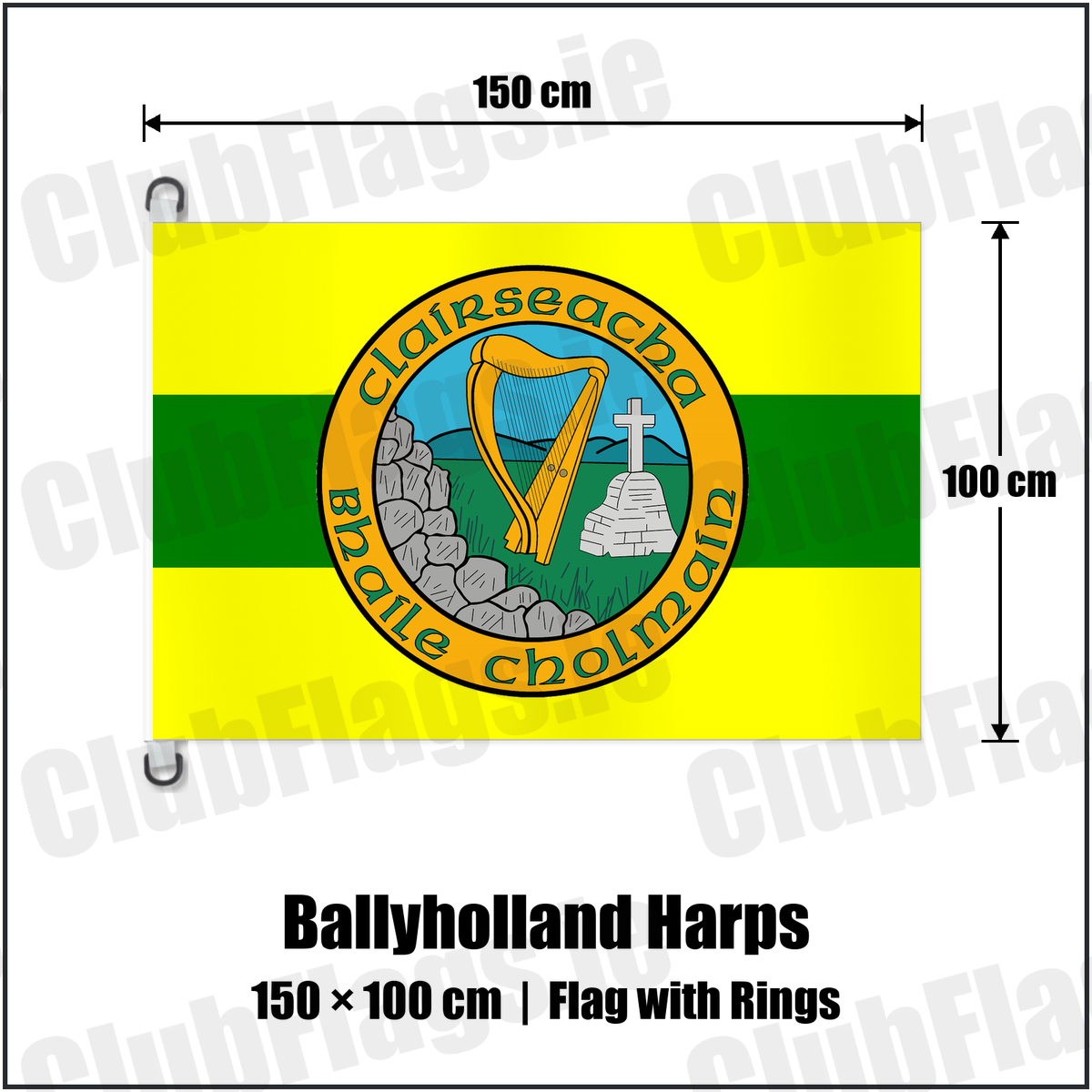 Ballyholland Harps 150cm x 100cm Flag Pole Flag with Rings with the club crest and colours, Down GAA - ClubFlags.ie