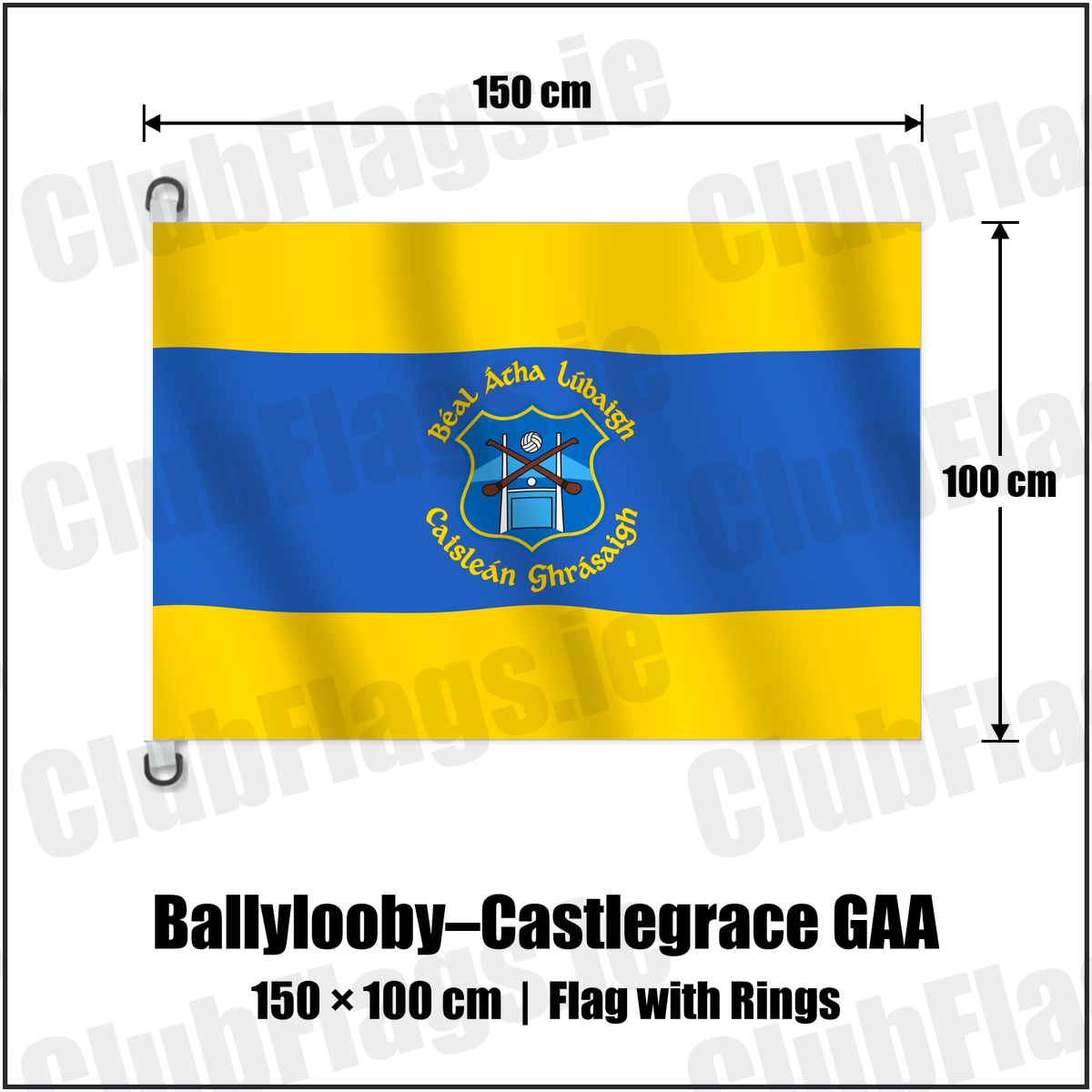 Ballylooby–Castlegrace GAA 150cm x 100cm Flag Pole Flag with Rings with the verified club crest and colours, Tipperary GAA - ClubFlags.ie
