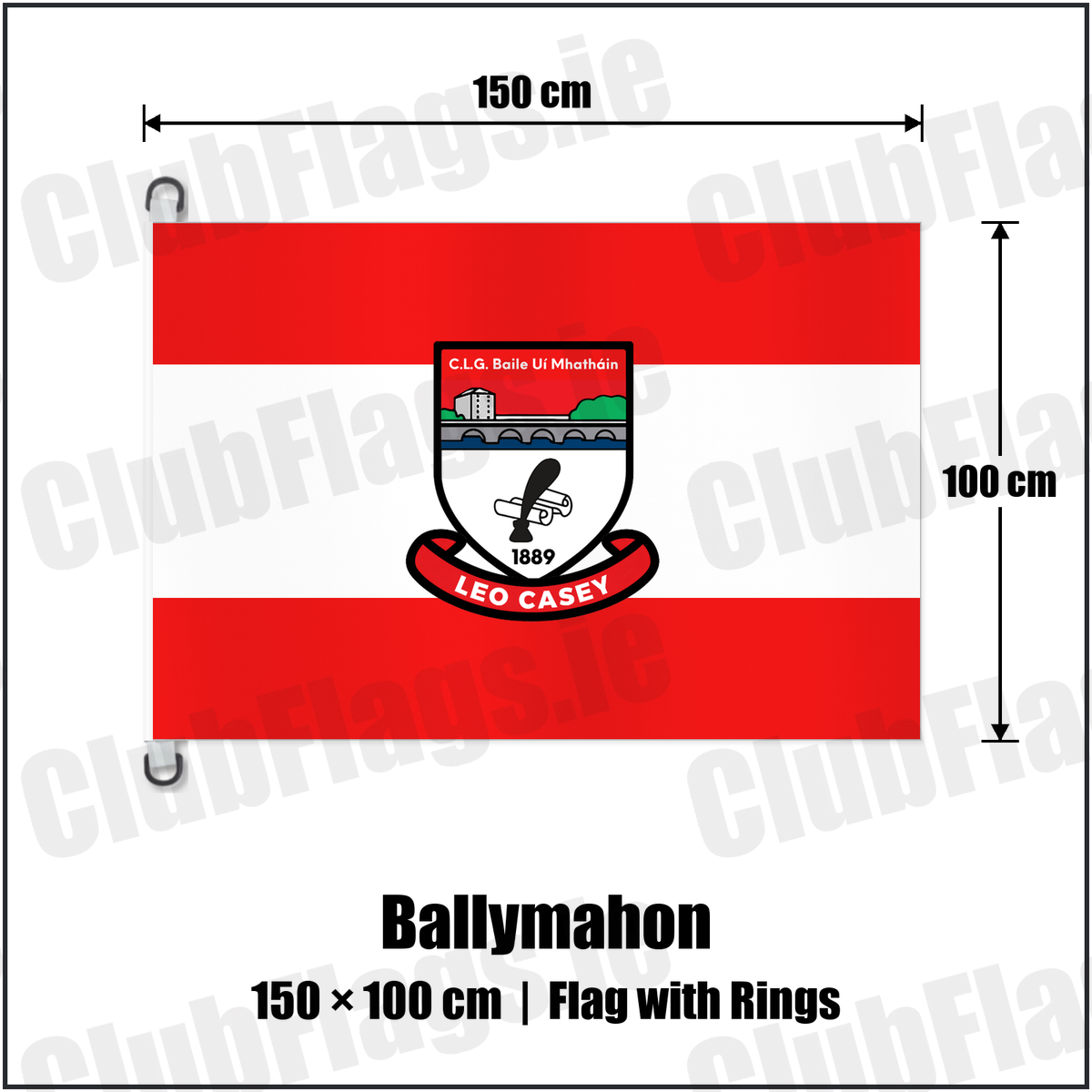 Ballymahon 150cm x 100cm Flag Pole Flag with Rings with the club crest and colours, Longford GAA - ClubFlags.ie