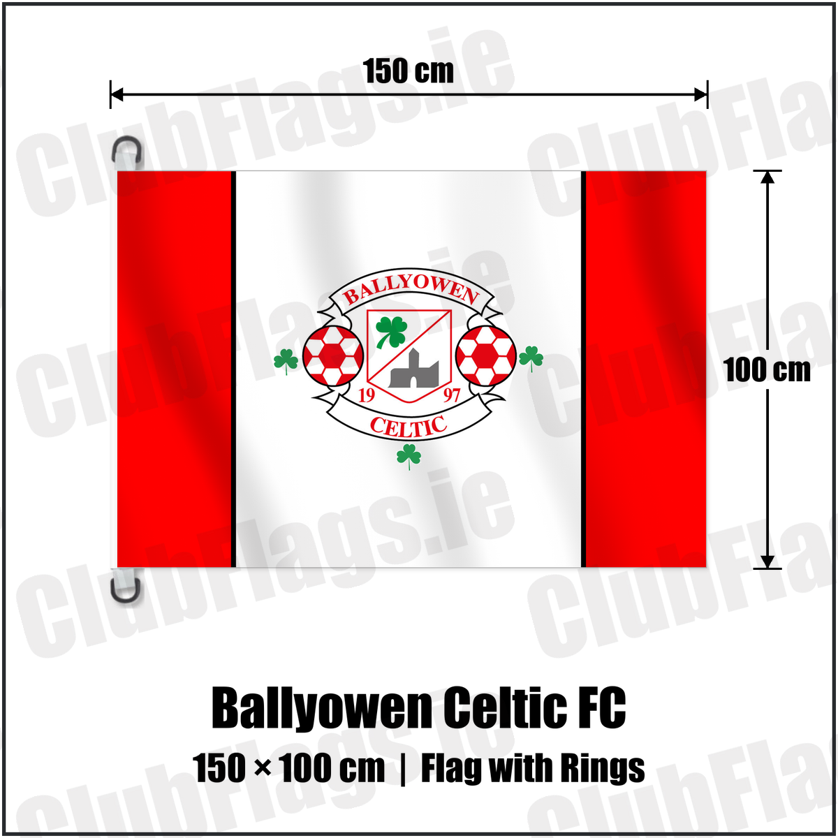 Ballyowen Celtic FC 150cm x 100cm Flag Pole Flag with Rings with the club crest and colours, Dublin Football - ClubFlags.ie