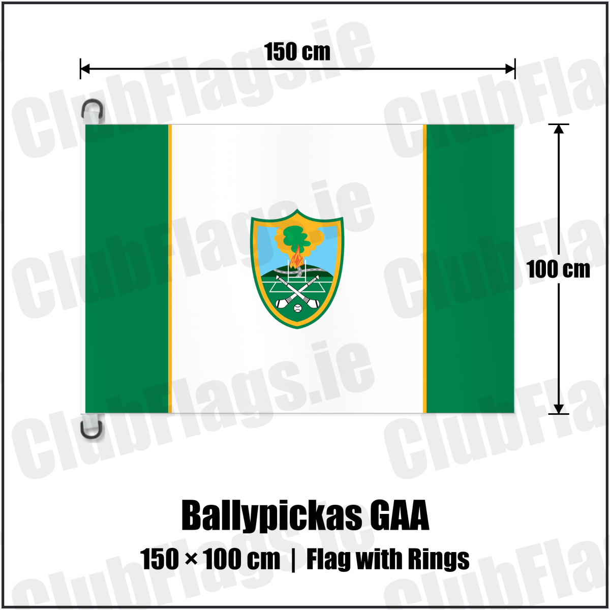 Ballypickas GAA 150cm x 100cm Flag Pole Flag with Rings with the club crest and colours, Laois GAA - ClubFlags.ie