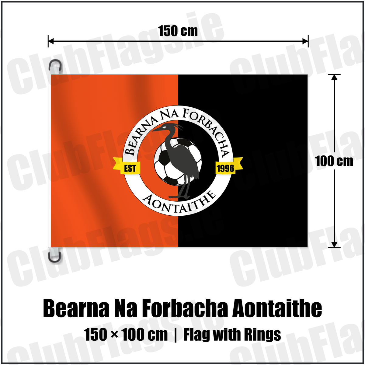 Bearna Na Forbacha Aontaithe 150cm x 100cm Flag Pole Flag with Rings with the club crest and colours, Galway Football - ClubFlags.ie