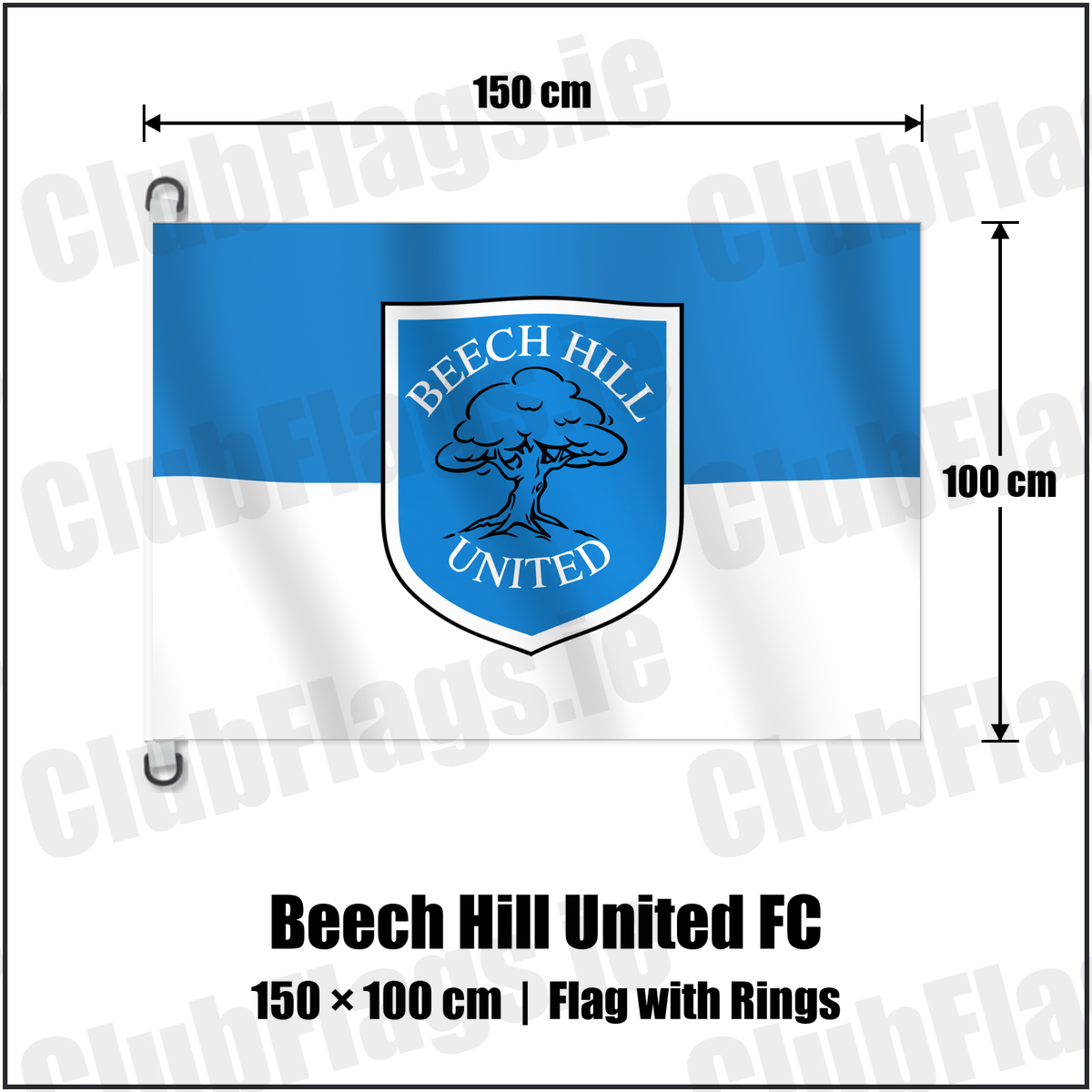 Beech Hill United FC 150cm x 100cm Flag Pole Flag with Rings with the verified club crest and colours, Dublin Football - ClubFlags.ie