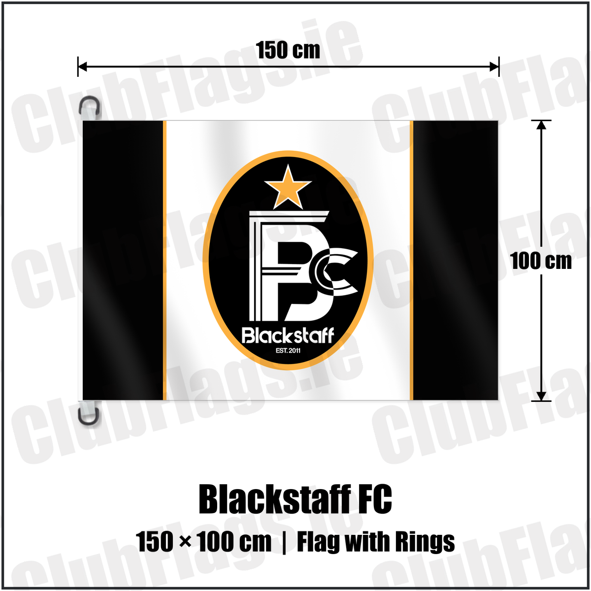 Blackstaff FC 150cm x 100cm Flag Pole Flag with Rings with the club crest and colours, Antrim Football - ClubFlags.ie