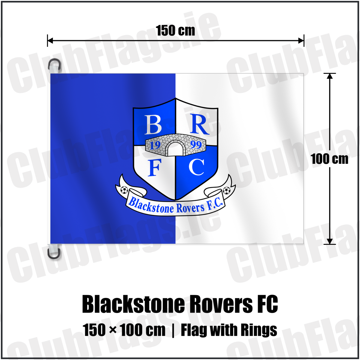 Blackstone Rovers FC 150cm x 100cm Flag Pole Flag with Rings with the verified club crest and colours, Cork Football - ClubFlags.ie