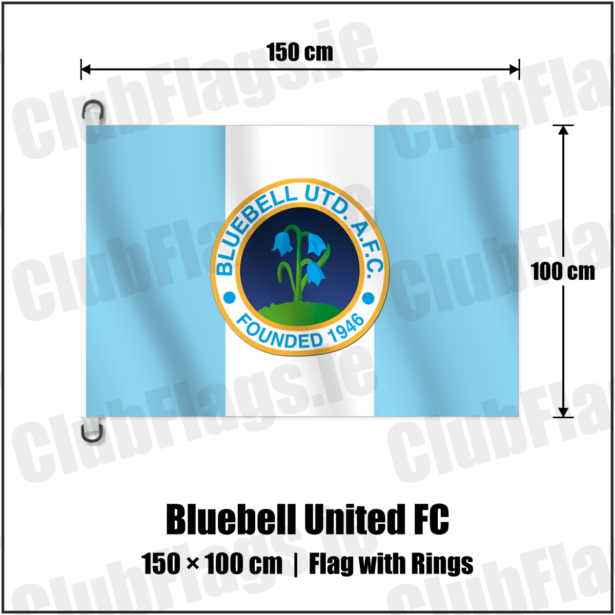 Bluebell United FC 150cm x 100cm Flag Pole Flag with Rings with the verified club crest and colours, Dublin Football - ClubFlags.ie