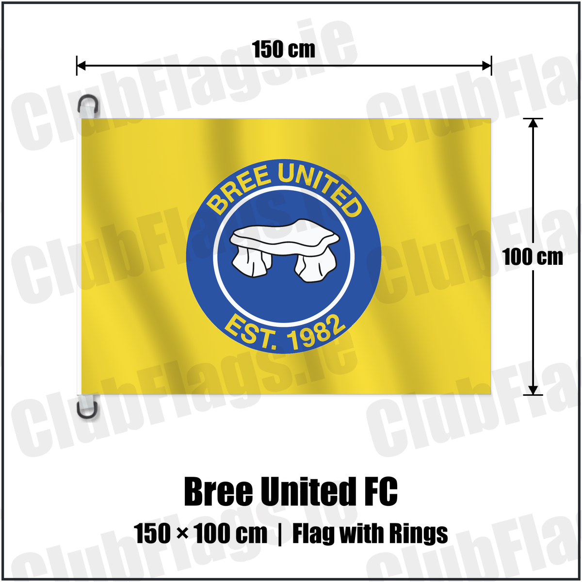 Bree United FC 150cm x 100cm Flag Pole Flag with Rings with the club crest and colours, Wexford Football - ClubFlags.ie