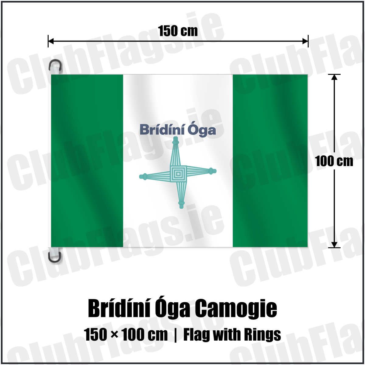Brídíní Óga Camogie 150cm x 100cm Flag Pole Flag with Rings with the club crest and colours, Antrim GAA - ClubFlags.ie