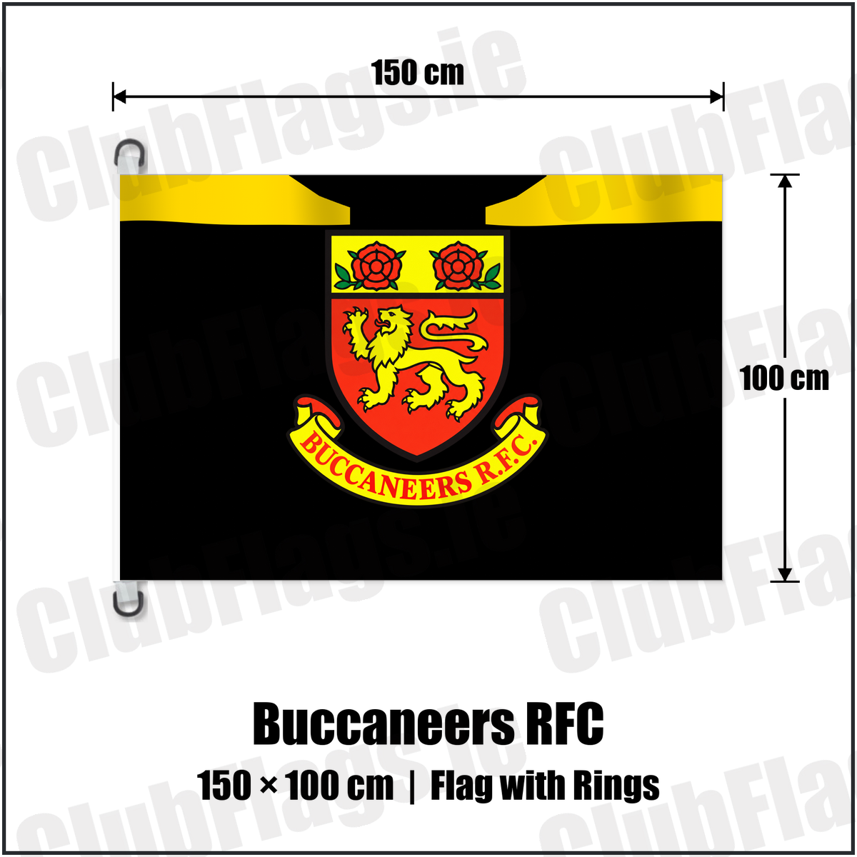 Buccaneers RFC 150cm x 100cm Flag Pole Flag with Rings with the club crest and colours, Westmeath Rugby - ClubFlags.ie