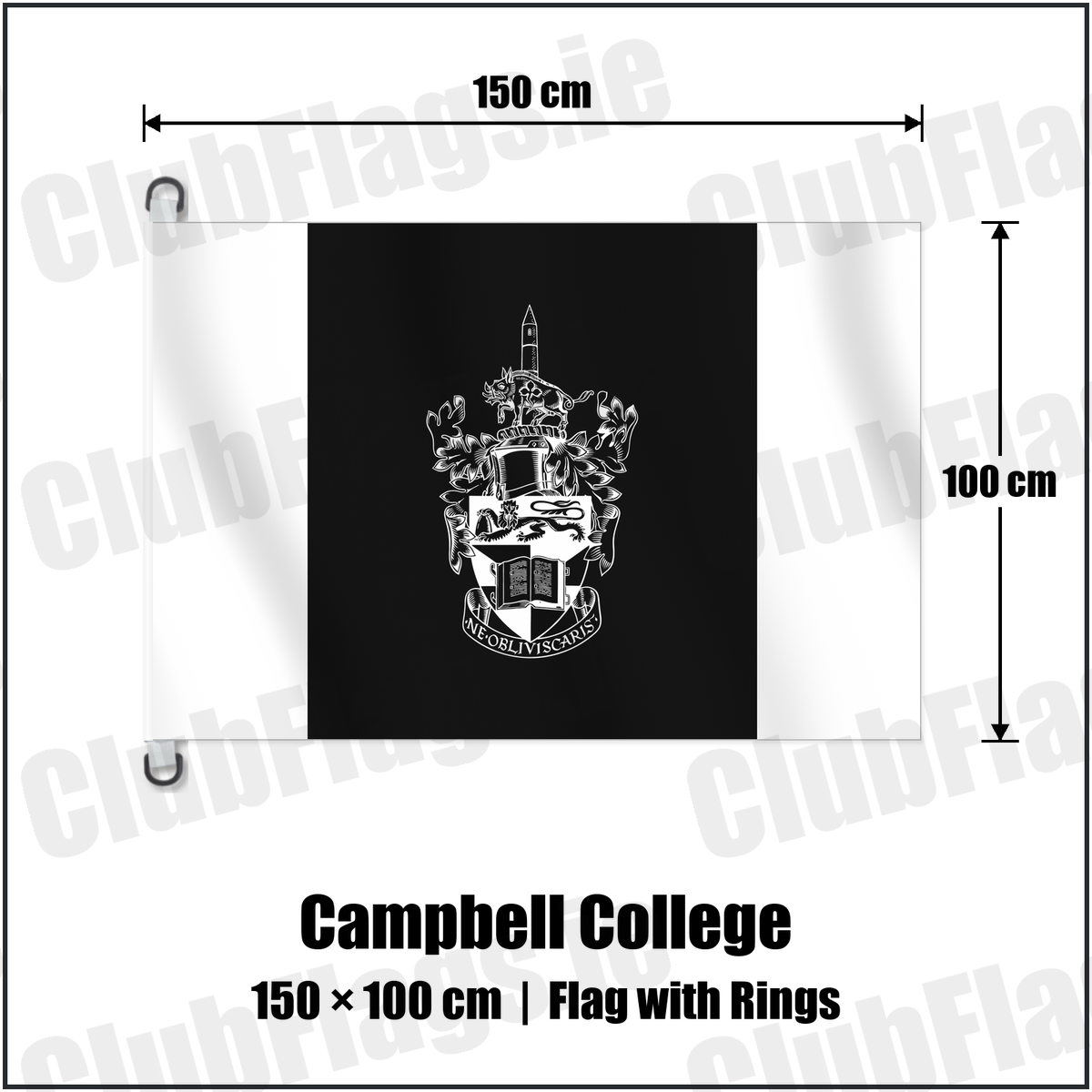 Campbell College 150cm x 100cm Flag Pole Flag with Rings with the club crest and colours, Down Rugby - ClubFlags.ie