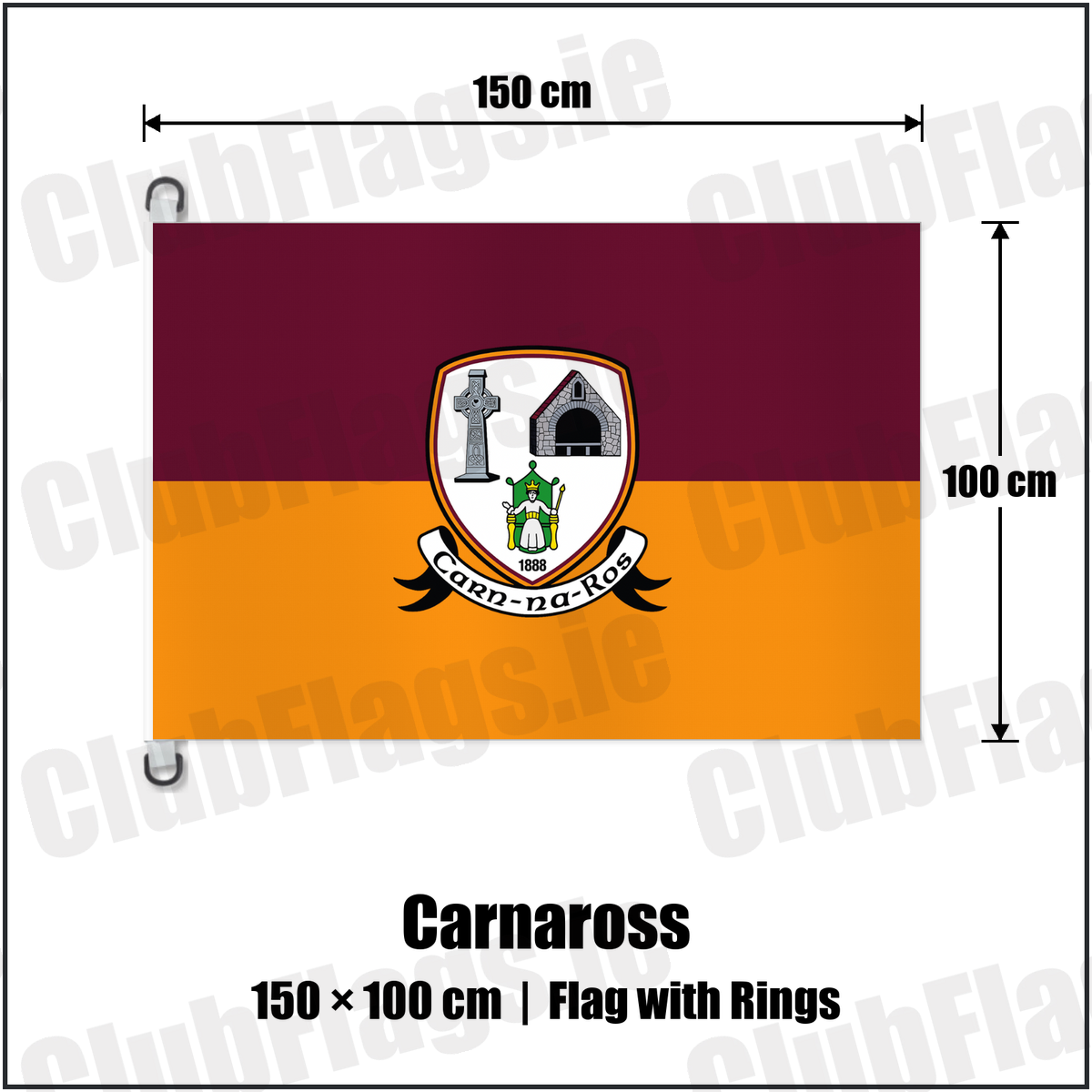 Carnaross 150cm x 100cm Flag Pole Flag with Rings with the club crest and colours, Meath GAA - ClubFlags.ie