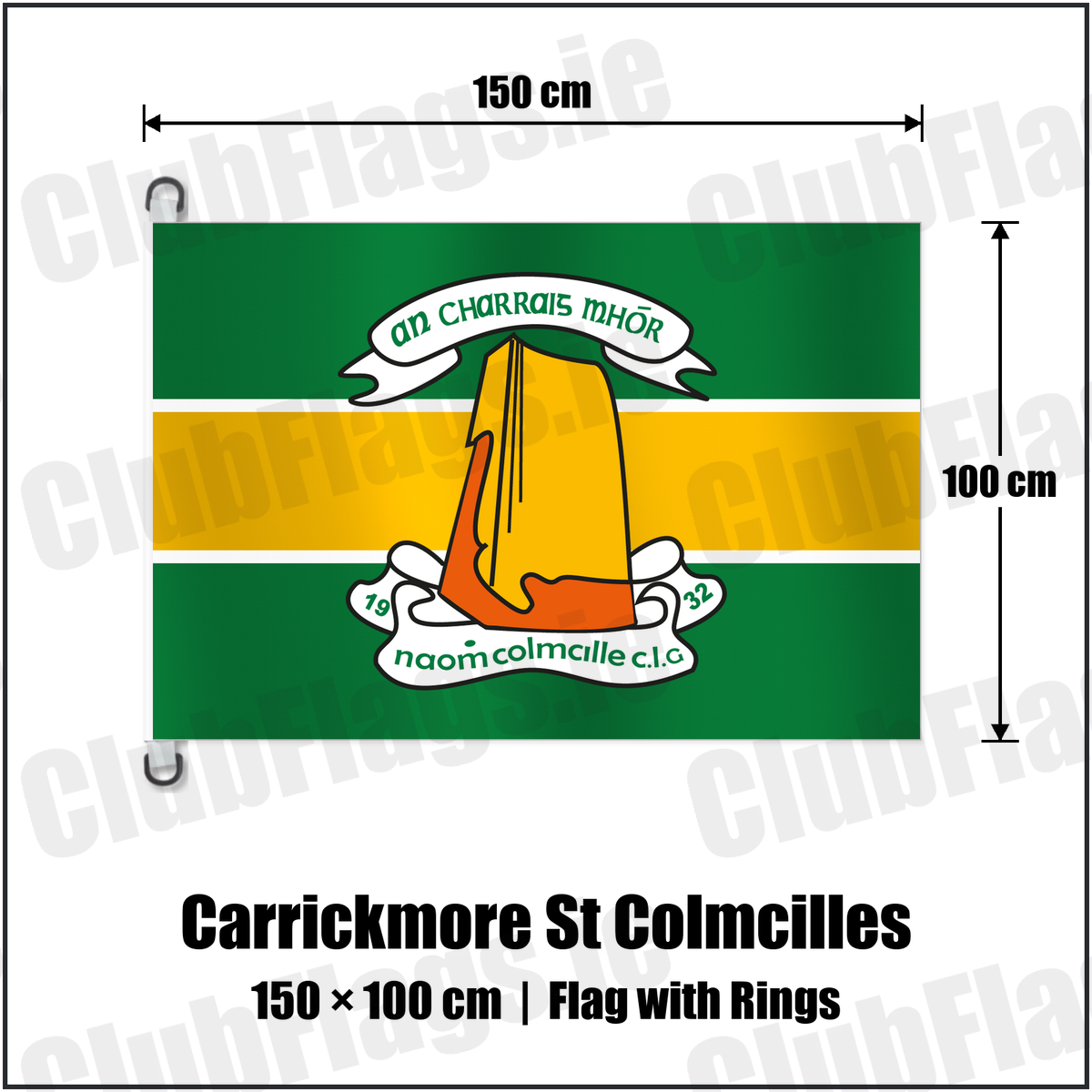 Carrickmore St Colmcilles 150cm x 100cm Flag Pole Flag with Rings with the club crest and colours, Tyrone GAA - ClubFlags.ie