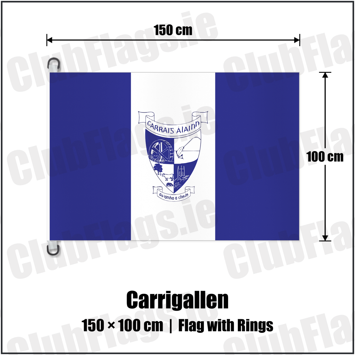 Carrigallen 150cm x 100cm Flag Pole Flag with Rings with the club crest and colours, Leitrim GAA - ClubFlags.ie