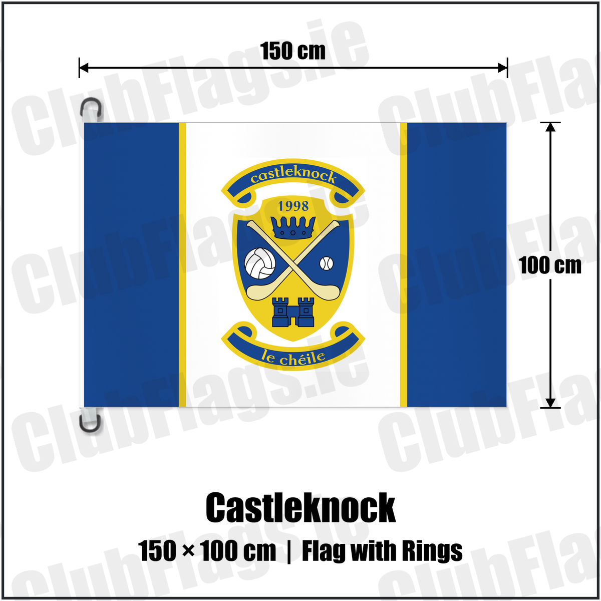 Castleknock 150cm x 100cm Flag Pole Flag with Rings with the club crest and colours, Dublin GAA - ClubFlags.ie