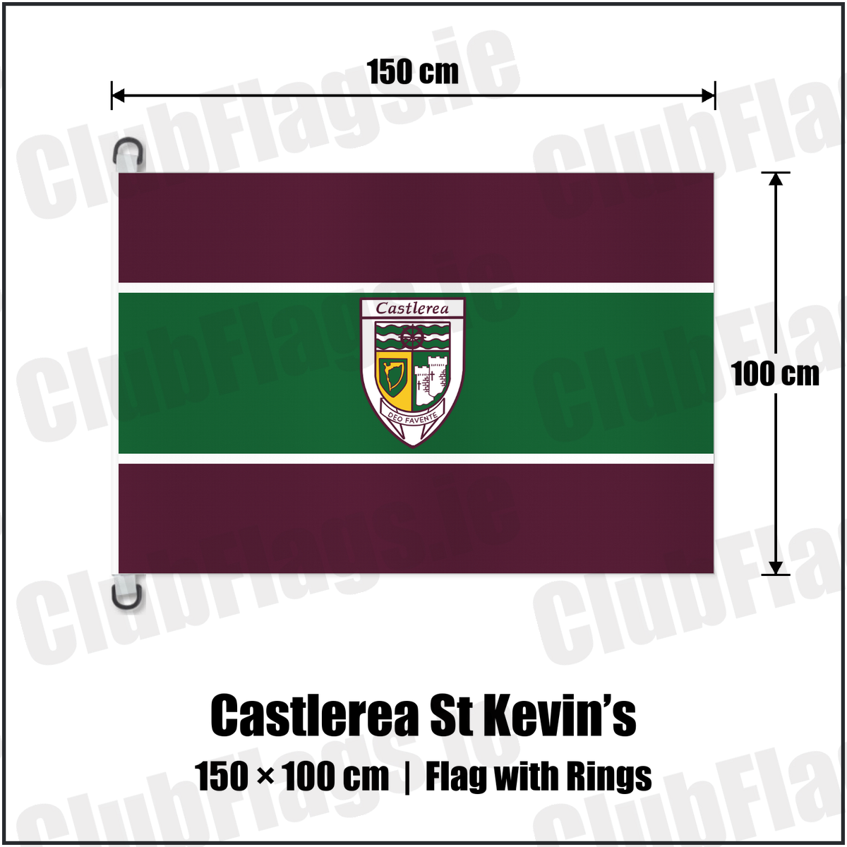 Castlerea St Kevin’s 150cm x 100cm Flag Pole Flag with Rings with the club crest and colours, Roscommon GAA - ClubFlags.ie