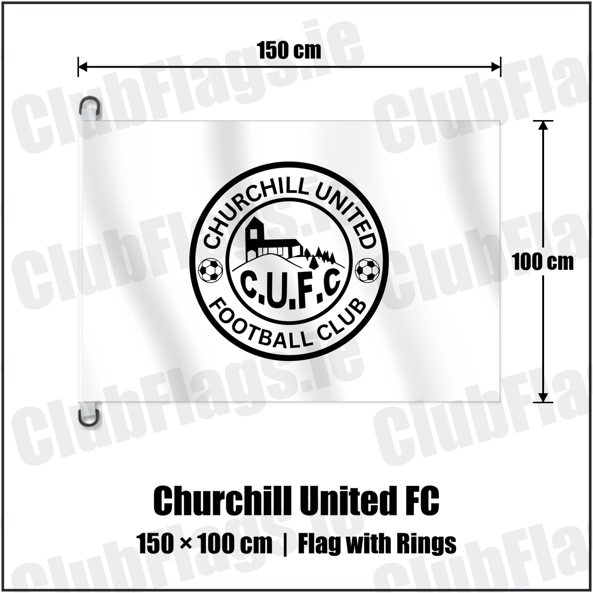 Churchill United FC 150cm x 100cm Flag Pole Flag with Rings with the club crest and colours, Derry Football - ClubFlags.ie