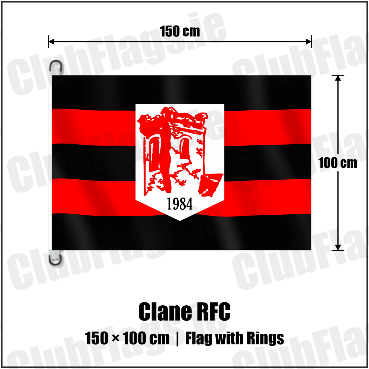 Clane RFC 150cm x 100cm Flag Pole Flag with Rings with the club crest and colours, Kildare Rugby - ClubFlags.ie