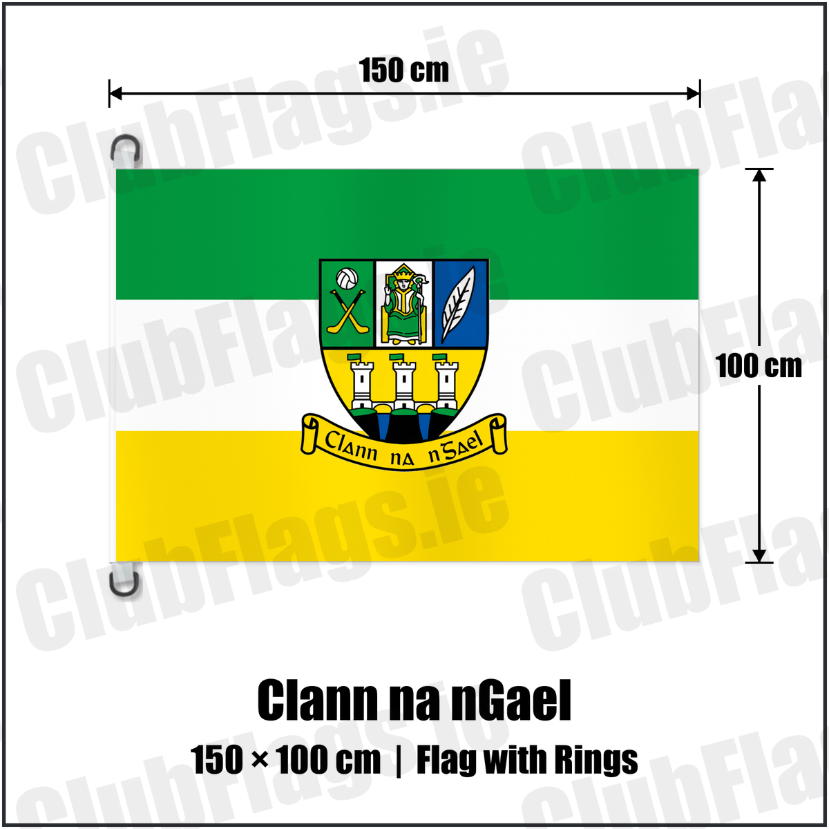 Clann na nGael 150cm x 100cm Flag Pole Flag with Rings with the club crest and colours, Meath GAA - ClubFlags.ie
