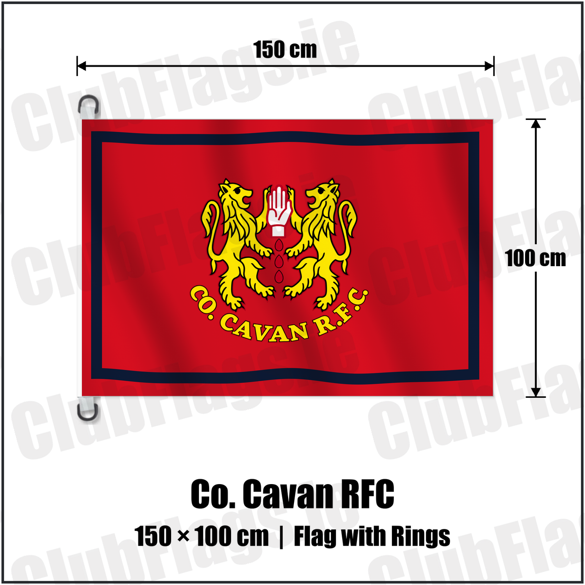 Co. Cavan RFC 150cm x 100cm Flag Pole Flag with Rings with the club crest and colours, Cavan Rugby - ClubFlags.ie