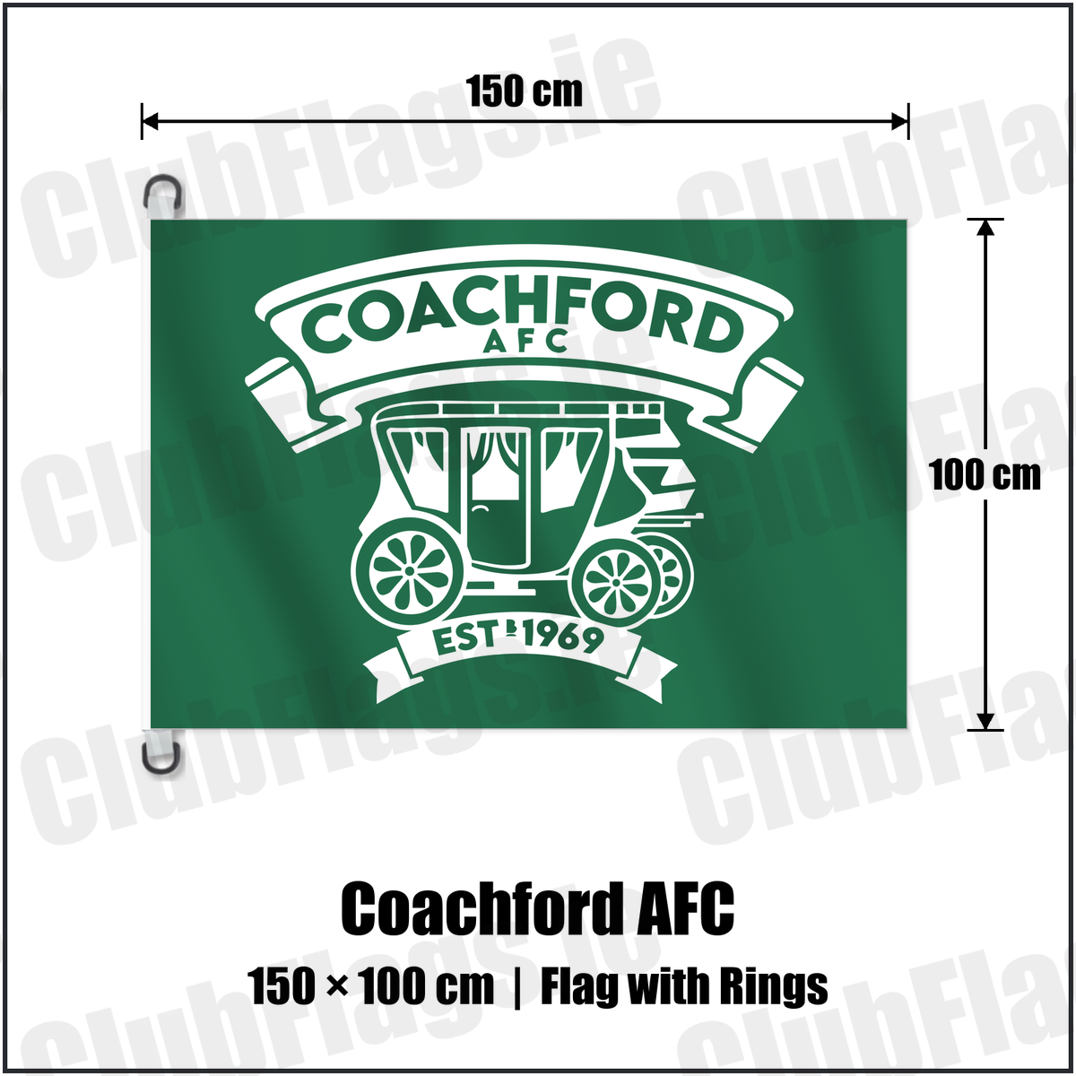 Coachford AFC 150cm x 100cm Flag Pole Flag with Rings with the club crest and colours, Cork Football - ClubFlags.ie
