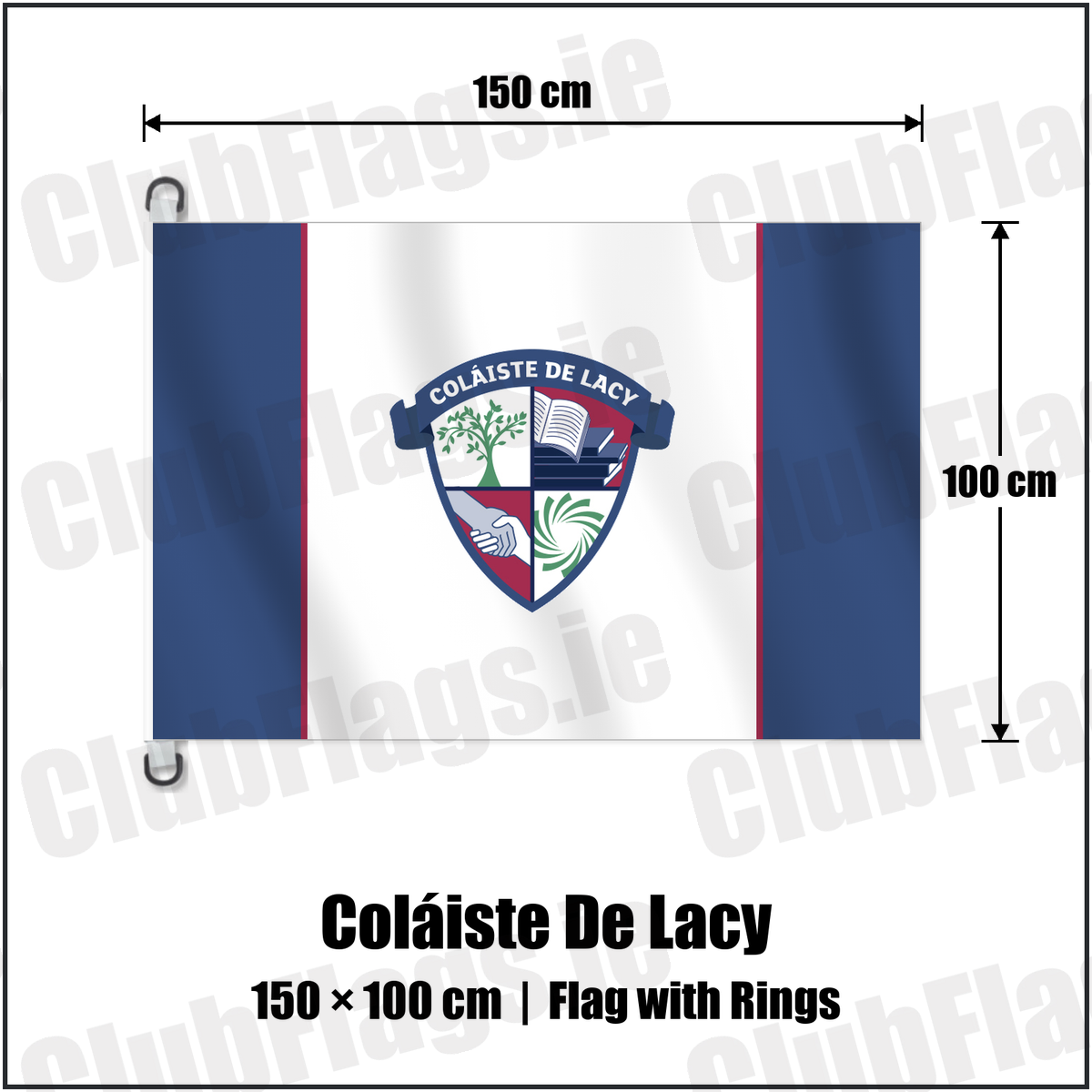 Coláiste De Lacy 150cm x 100cm Flag Pole Flag with Rings with the club crest and colours, Meath GAA - ClubFlags.ie