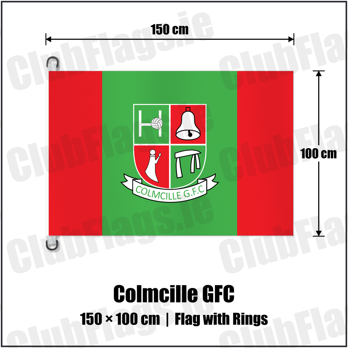 Colmcille GFC 150cm x 100cm Flag Pole Flag with Rings with the club crest and colours, Longford GAA - ClubFlags.ie