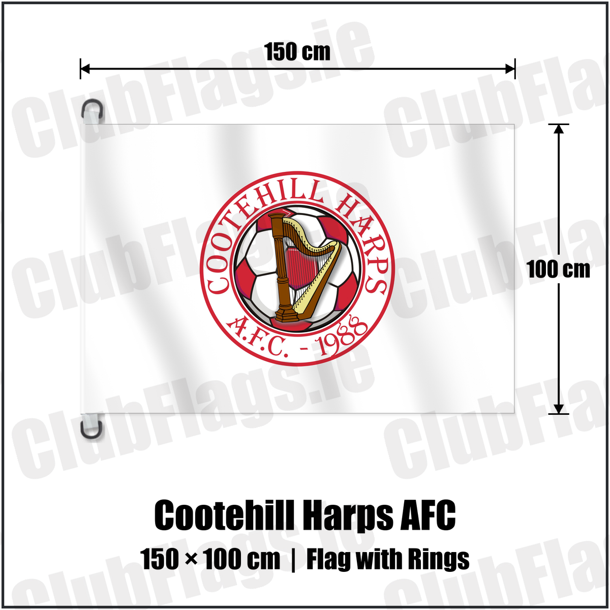 Cootehill Harps AFC 150cm x 100cm Flag Pole Flag with Rings with the club crest and colours, Cavan Football - ClubFlags.ie