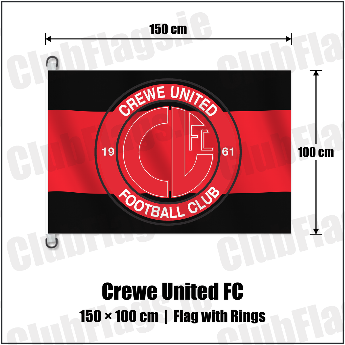 Crewe United FC 150cm x 100cm Flag Pole Flag with Rings with the club crest and colours, Antrim Football - ClubFlags.ie