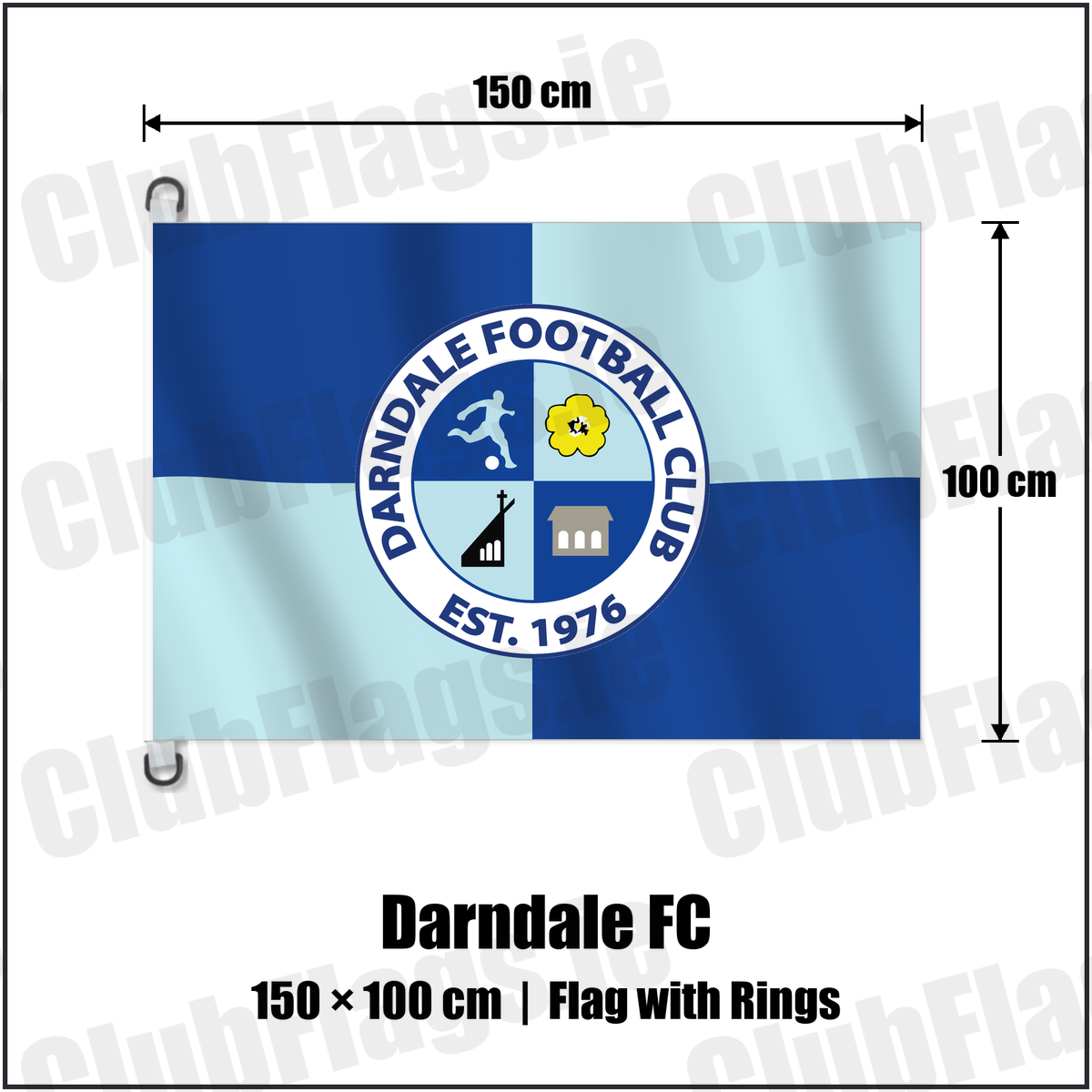 Darndale FC 150cm x 100cm Flag Pole Flag with Rings with the club crest and colours, Dublin Football - ClubFlags.ie