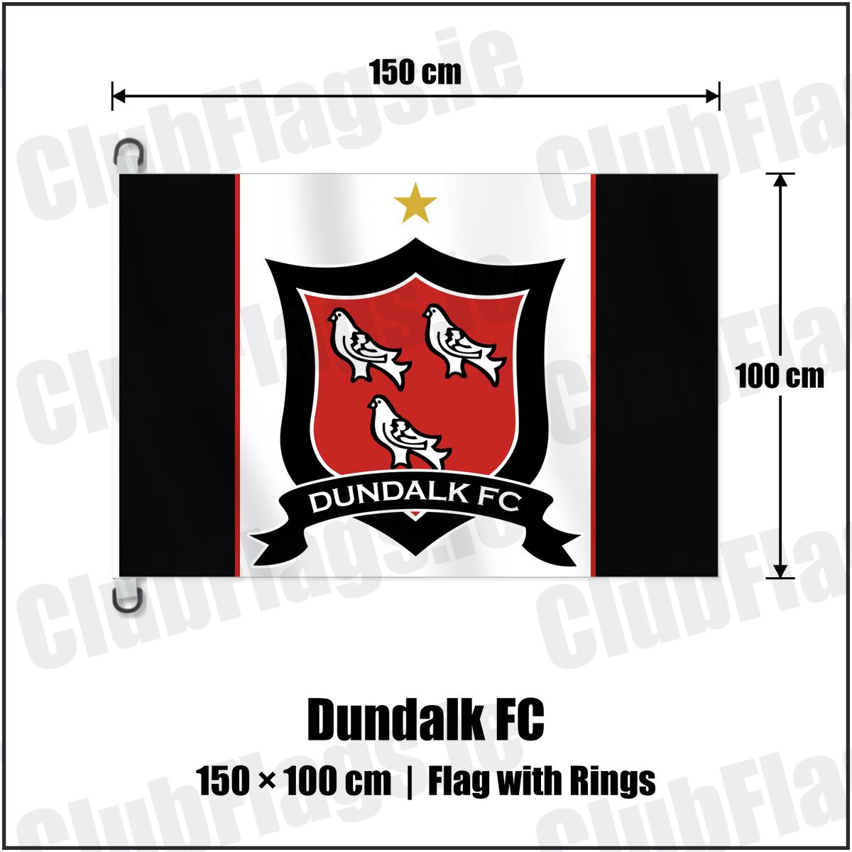 Dundalk FC 150cm x 100cm Flag Pole Flag with Rings with the club crest and colours, Louth Football - ClubFlags.ie