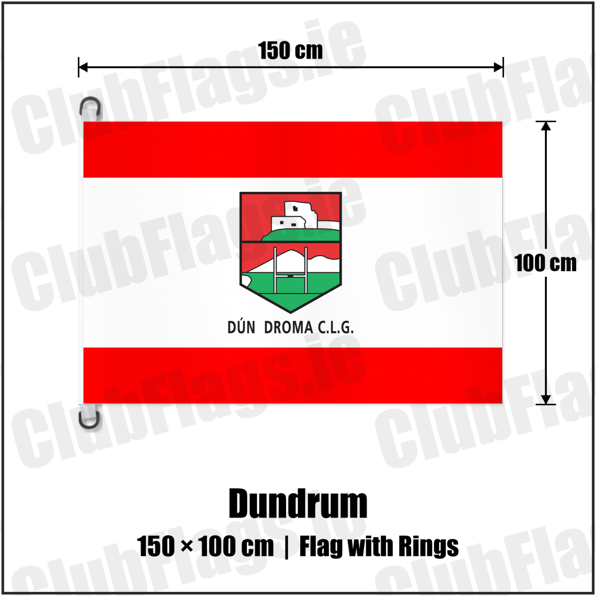 Dundrum 150cm x 100cm Flag Pole Flag with Rings with the club crest and colours, Down GAA - ClubFlags.ie