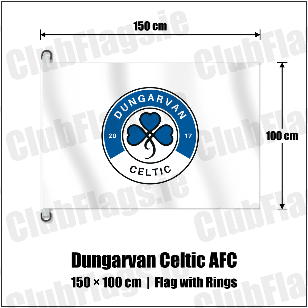 Dungarvan Celtic AFC 150cm x 100cm Flag Pole Flag with Rings with the club crest and colours, Waterford Football - ClubFlags.ie