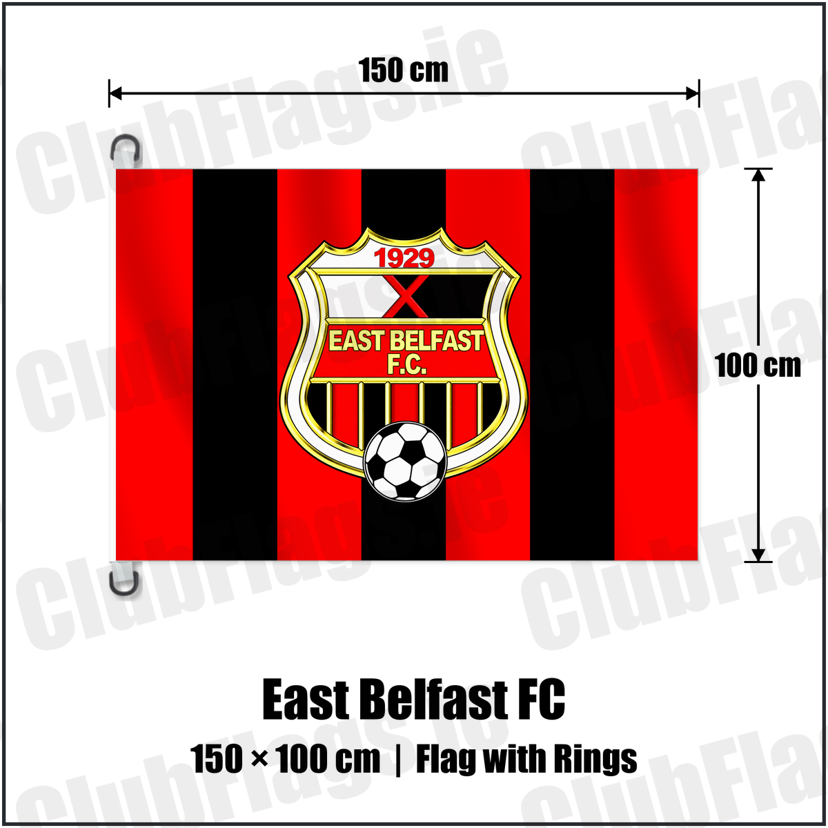 East Belfast FC 150cm x 100cm Flag Pole Flag with Rings with the club crest and colours, Down Football - ClubFlags.ie