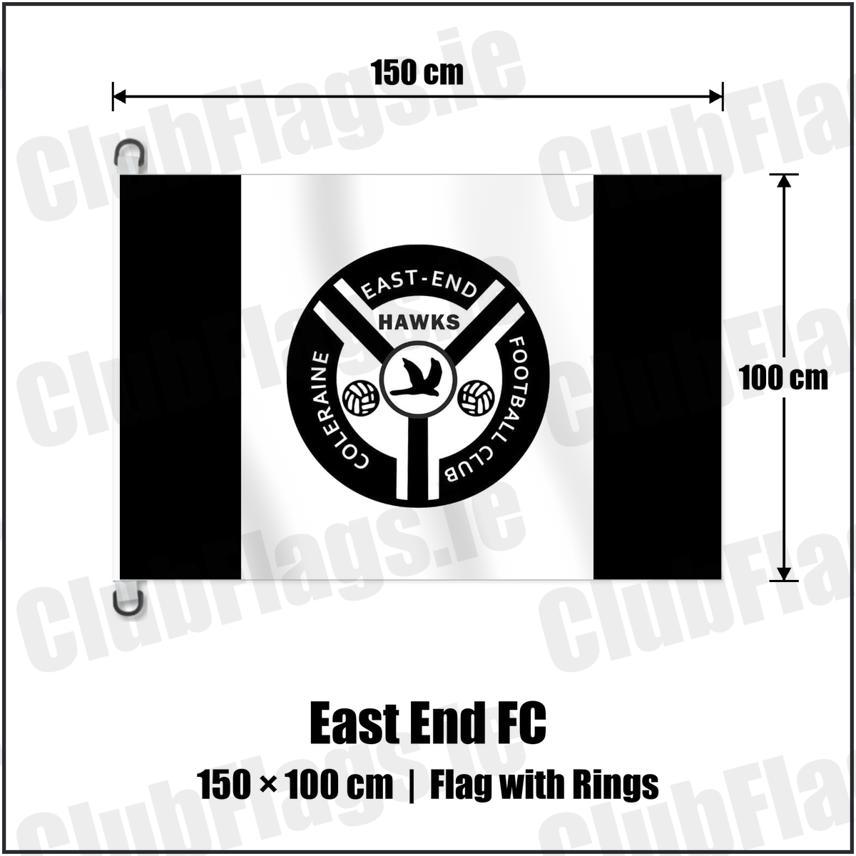East End FC 150cm x 100cm Flag Pole Flag with Rings with the club crest and colours, Derry Football - ClubFlags.ie