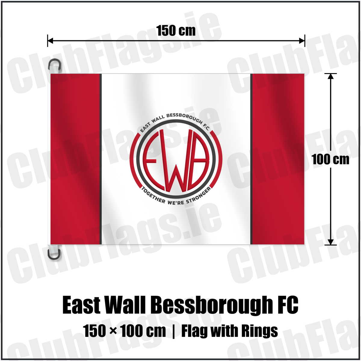 East Wall Bessborough FC 150cm x 100cm Flag Pole Flag with Rings with the club crest and colours, Dublin Football - ClubFlags.ie