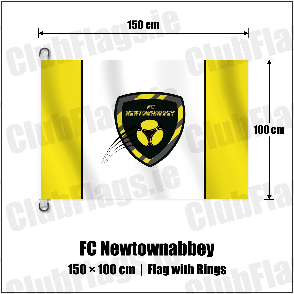 FC Newtownabbey 150cm x 100cm Flag Pole Flag with Rings with the club crest and colours, Antrim Football - ClubFlags.ie