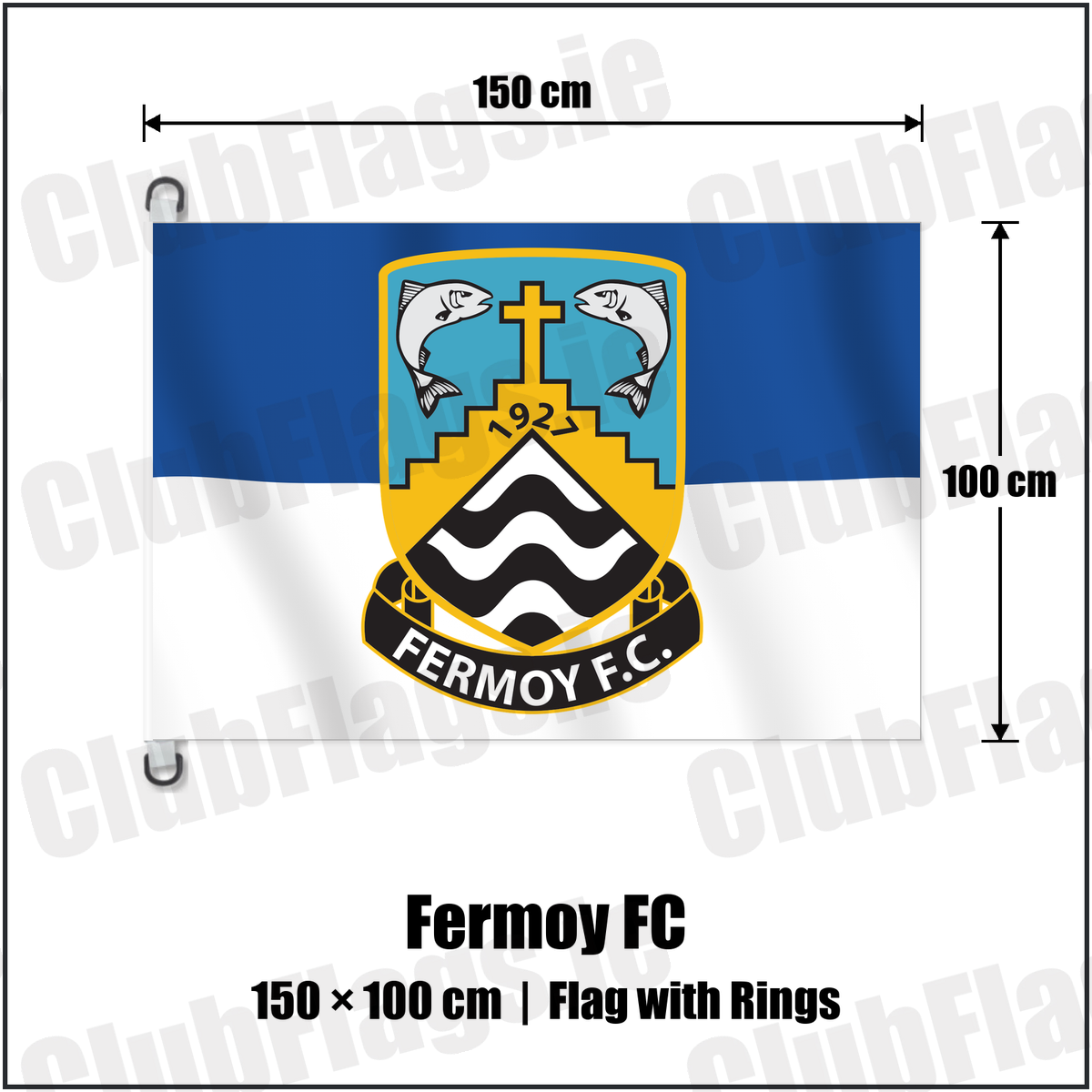 Fermoy FC 150cm x 100cm Flag Pole Flag with Rings with the verified club crest and colours, Cork Football - ClubFlags.ie