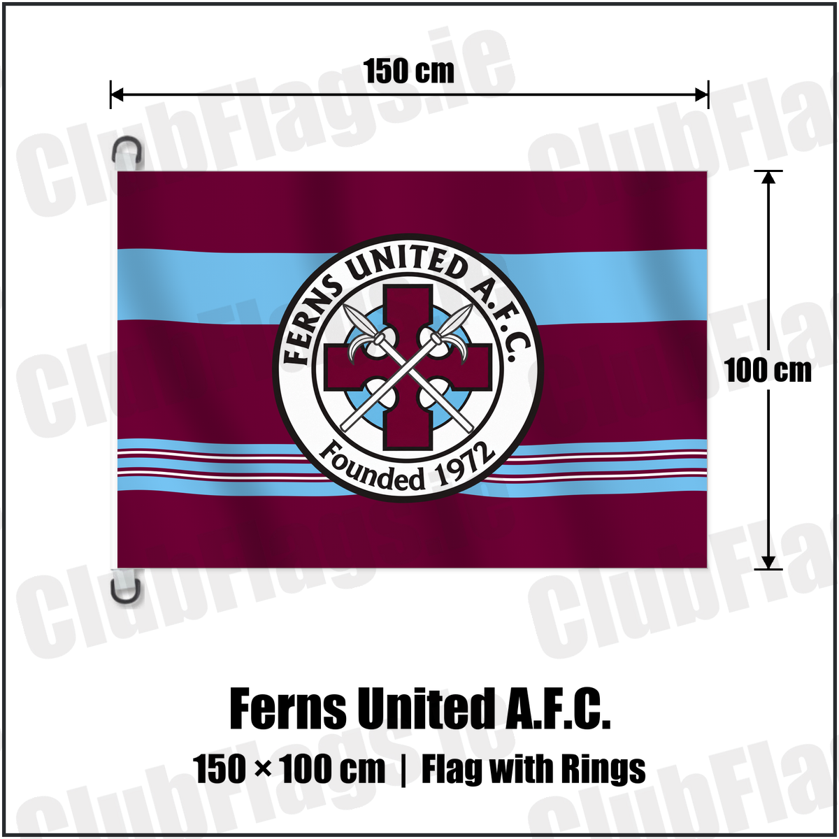 Ferns United A.F.C. 150cm x 100cm Flag Pole Flag with Rings with the club crest and colours, Wexford Football - ClubFlags.ie