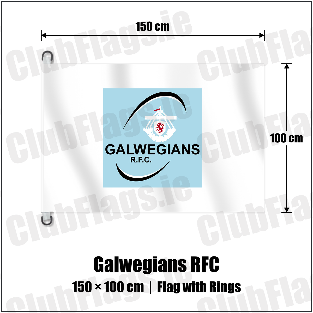 Galwegians RFC 150cm x 100cm Flag Pole Flag with Rings with the club crest and colours, Galway Rugby - ClubFlags.ie