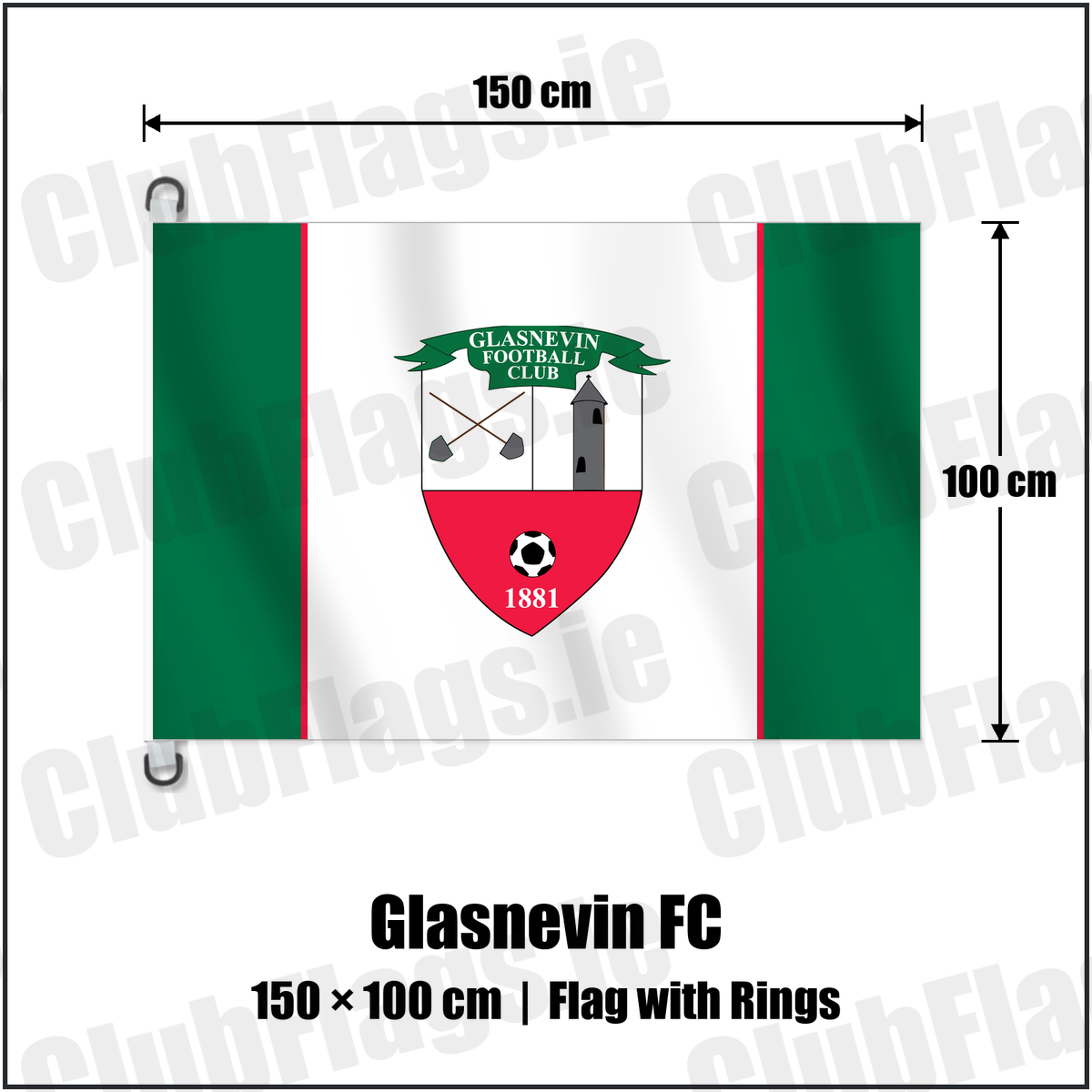Glasnevin FC 150cm x 100cm Flag Pole Flag with Rings with the club crest and colours, Dublin Football - ClubFlags.ie