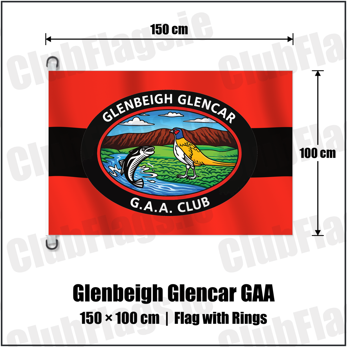 Glenbeigh Glencar GAA 150cm x 100cm Flag Pole Flag with Rings with the verified club crest and colours, Kerry GAA - ClubFlags.ie