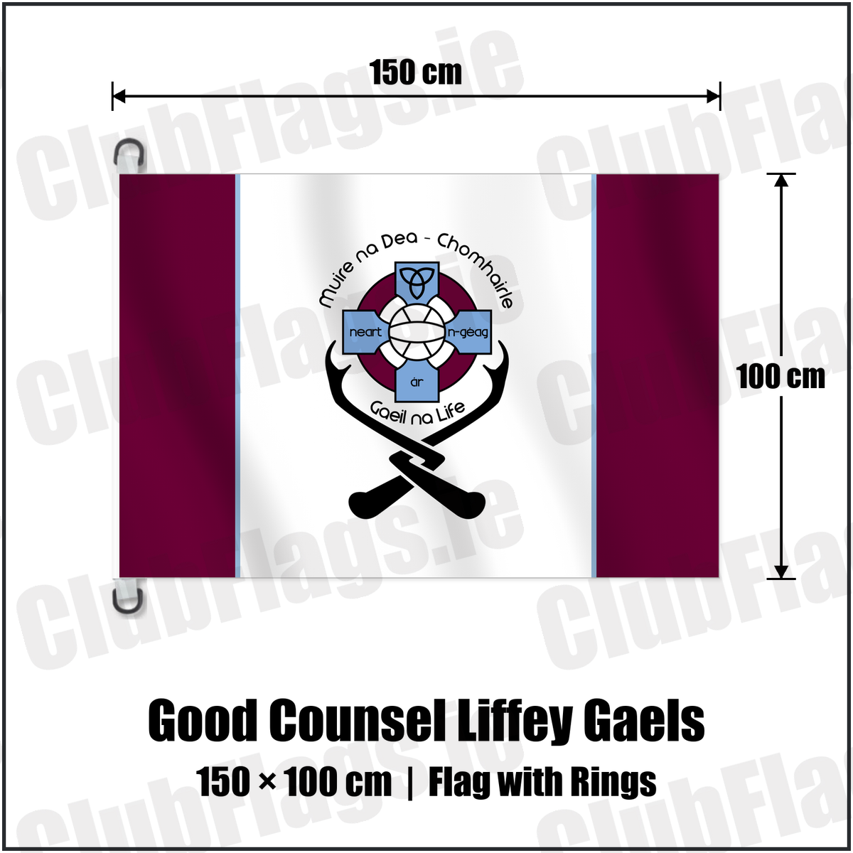 Good Counsel Liffey Gaels 150cm x 100cm Flag Pole Flag with Rings with the club crest and colours, Dublin GAA - ClubFlags.ie