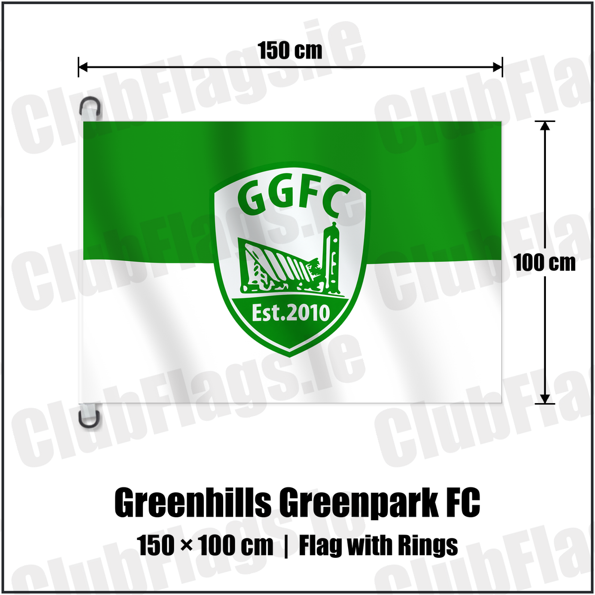 Greenhills Greenpark FC 150cm x 100cm Flag Pole Flag with Rings with the verified club crest and colours, Dublin Football - ClubFlags.ie