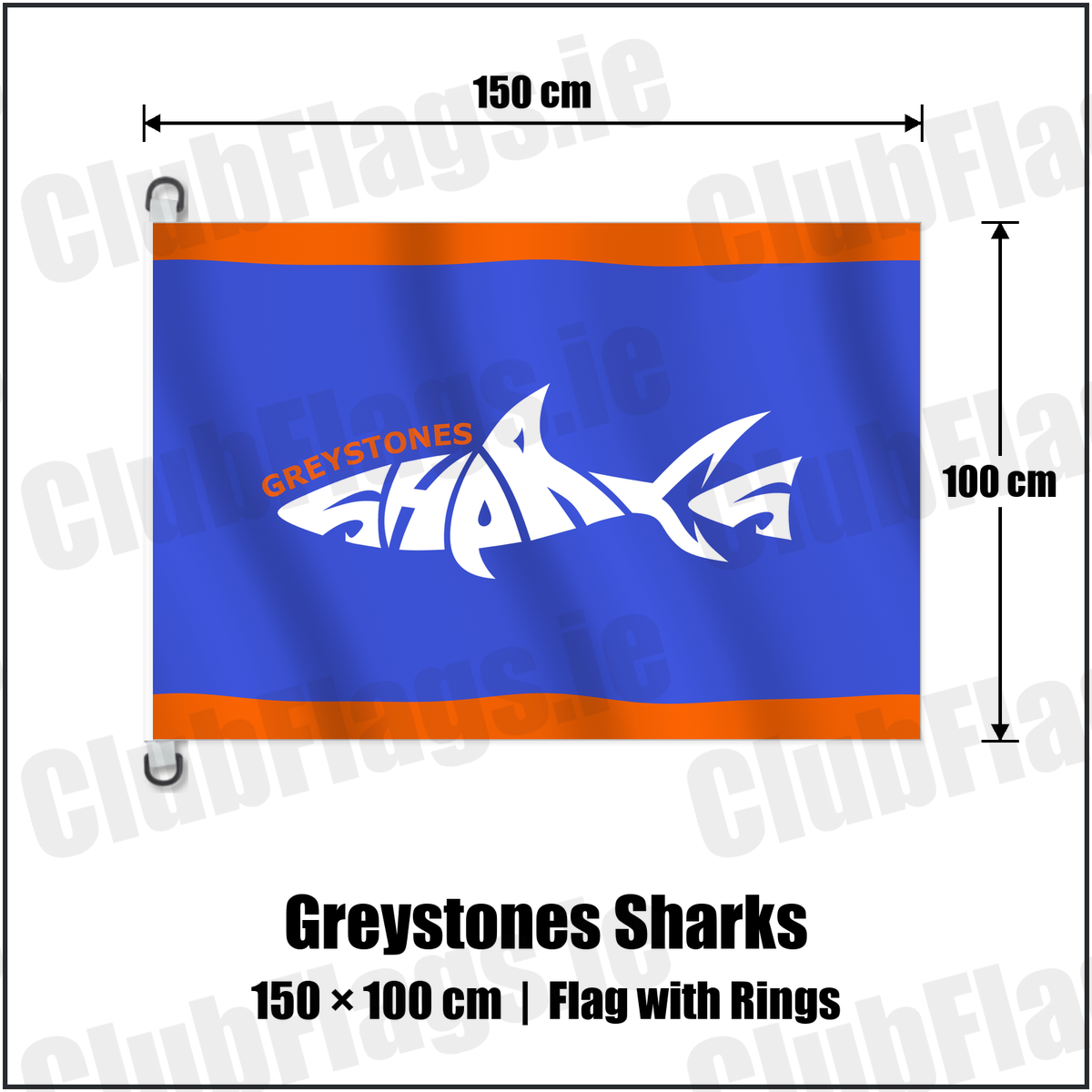 Greystones Sharks 150cm x 100cm Flag Pole Flag with Rings with the club crest and colours, Wicklow Basketball - ClubFlags.ie