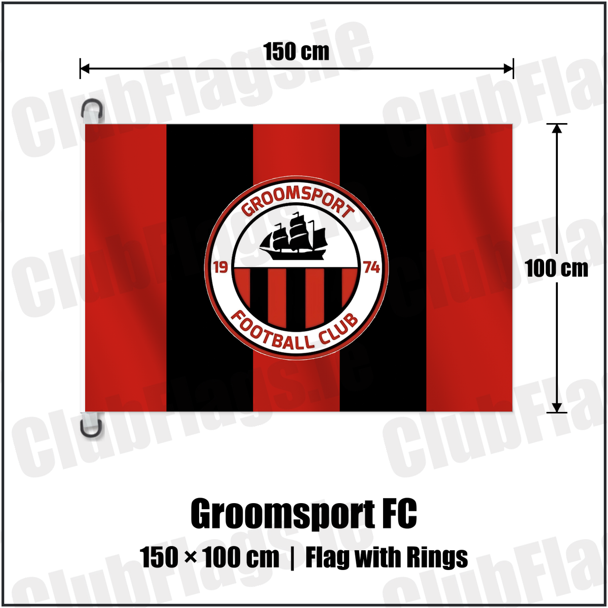 Groomsport FC 150cm x 100cm Flag Pole Flag with Rings with the club crest and colours, Down Football - ClubFlags.ie